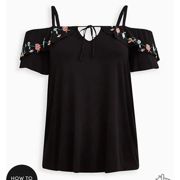 🆕️🌸OFF-SHOULDER EMBROIDERED FLORAL RUFFLE TOP 🌸 - Picture 5 of 6